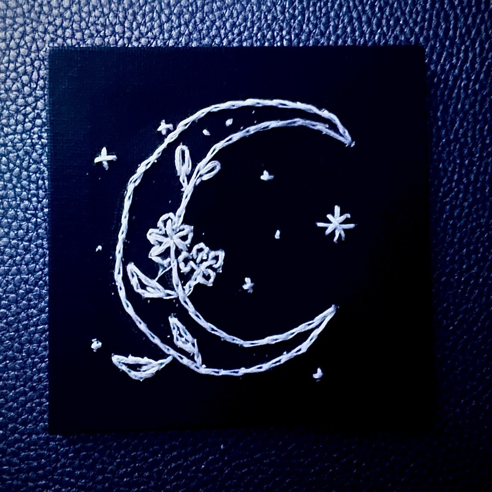 Floral Moon 4x4 Hand-Embroidered Black Canvas